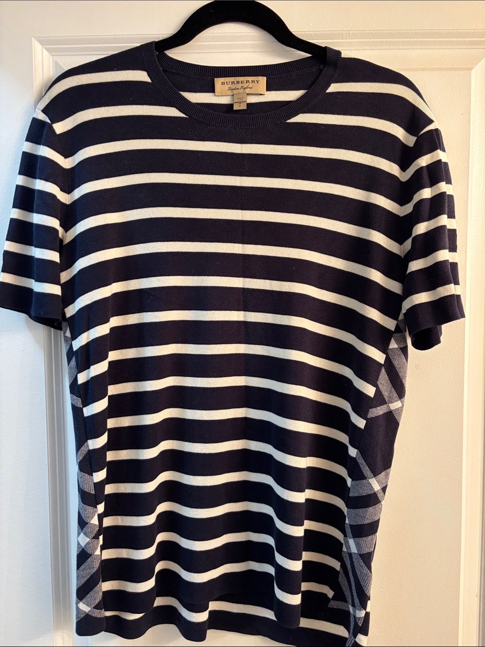 Burberry Navy and White Striped Short Sleeve Tee